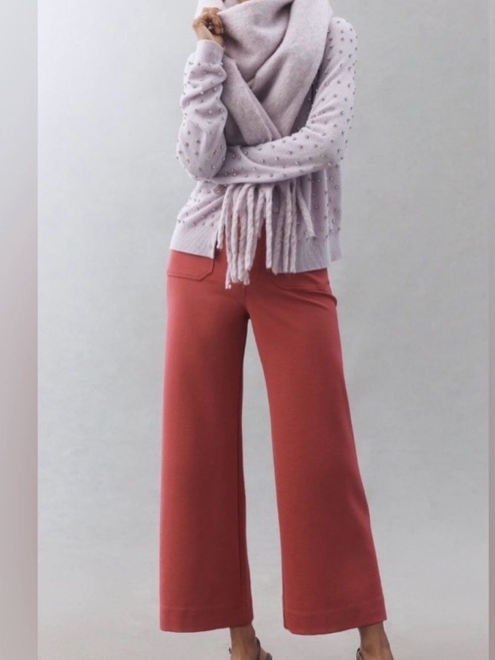Anthropologie Maeve Colette Knit Crop Wide Leg Pants in Muted Rose NWT